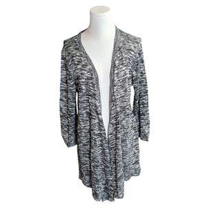 FRESH Black and White Cutout Lacy Back Long Length Shrug Sweater Size XL